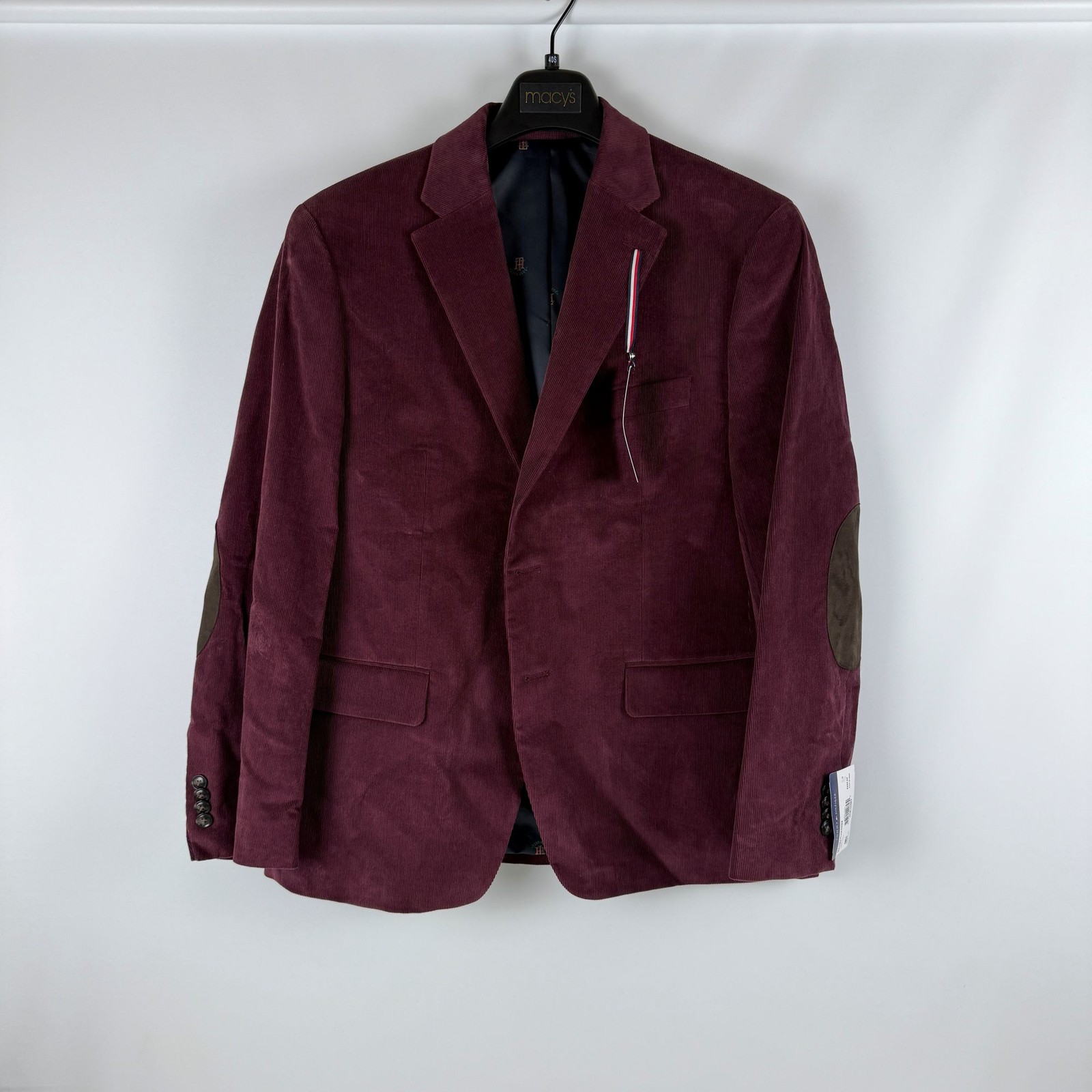 Tommy Hilfiger Men’s Modern-Fit Corduroy Elbow Patch Sport Coat – Burgundy-40S