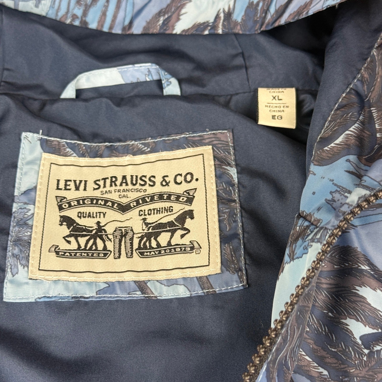 Levi’s Pullover Anorak Jacket Hooded Palm Print Blue XL