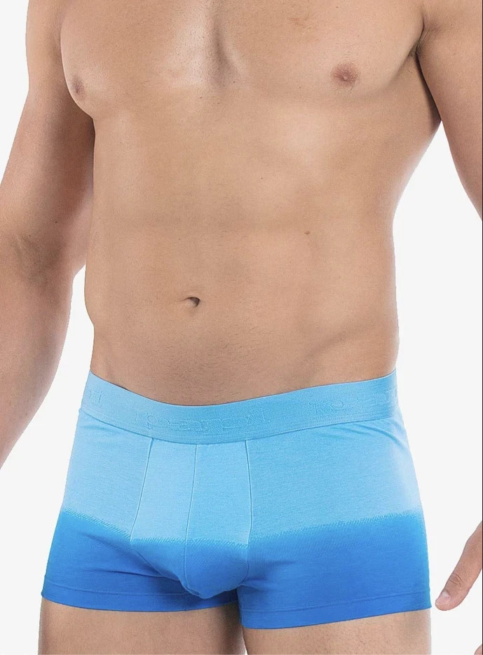Mens Papi Cotton Stretch Polynesian Sunset Brazilian Trunk – Medium – Ombre Blue