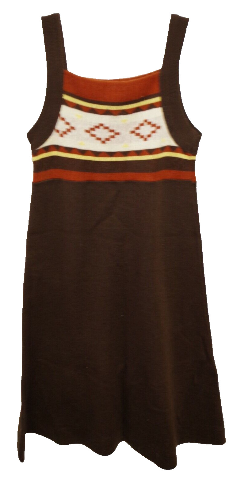 CC1 NEW Vintage 70s Voguester Jr Aztec Design Brown Knit Dress Mod Jumper Dress