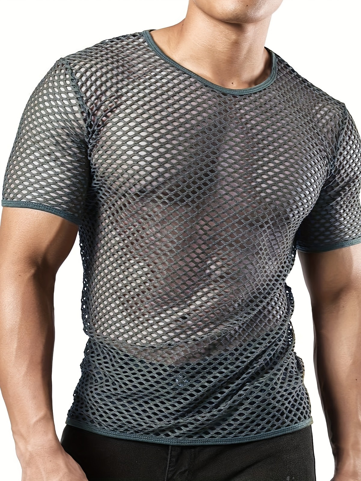 Mens’s Sheer Fishnet Short Sleeve Breathable Large Mesh Hole Top T-Shirts