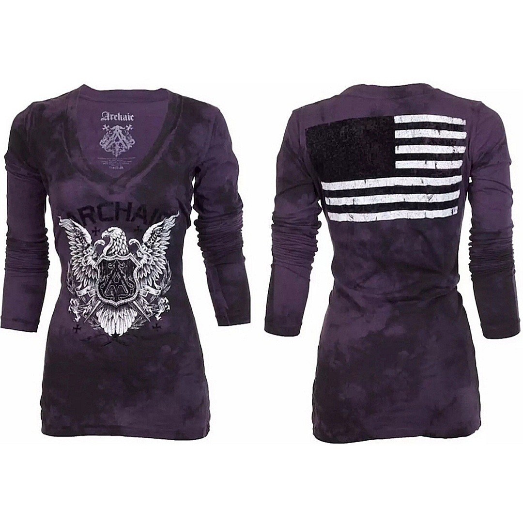 Archaic By Affliction Free Air XL Purple Black Long Sleeve Graphic T-Shirt Y2K