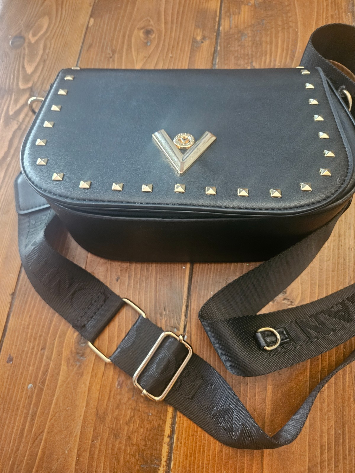 Valentino Black with Gold Studs Crossbody purse