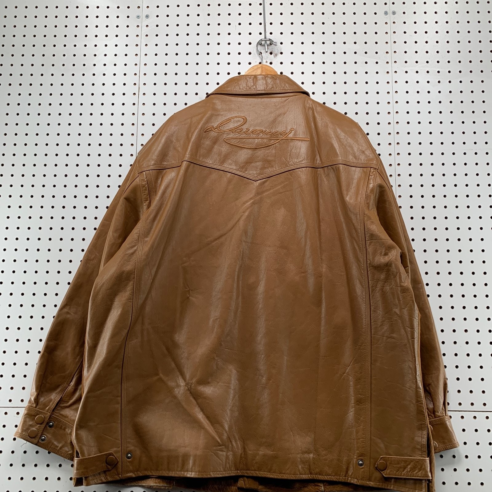 Vintage Davoucci Leather Jacket Men 6XL Brown Hair On Hide 80s 90s Rodeo Western