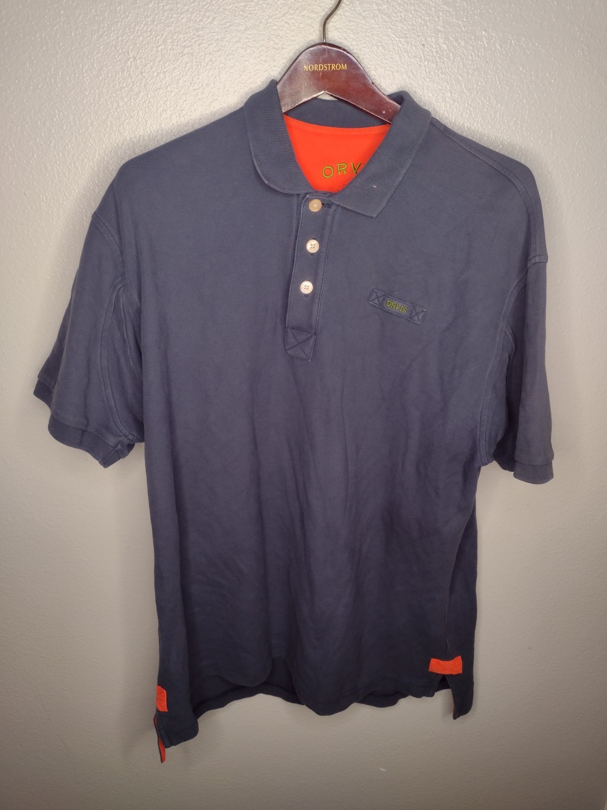 Orvis Men Polo Shirt Large Navy Preppy Golf Old Money Collar Outdoor Fishing A17