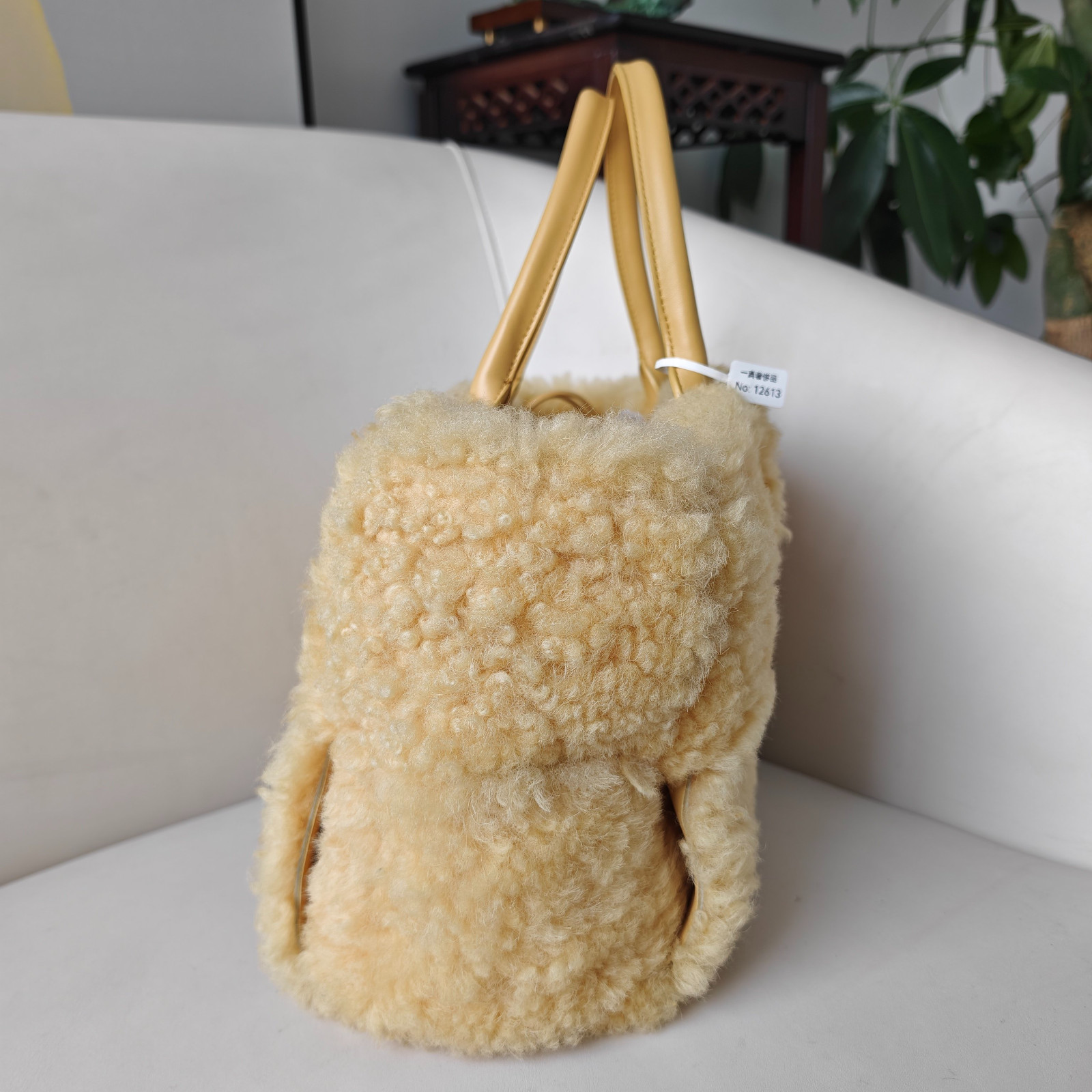 Authentic Bottega Veneta Plush Tote Bag Shearling and Leather Tote Bag Yellow