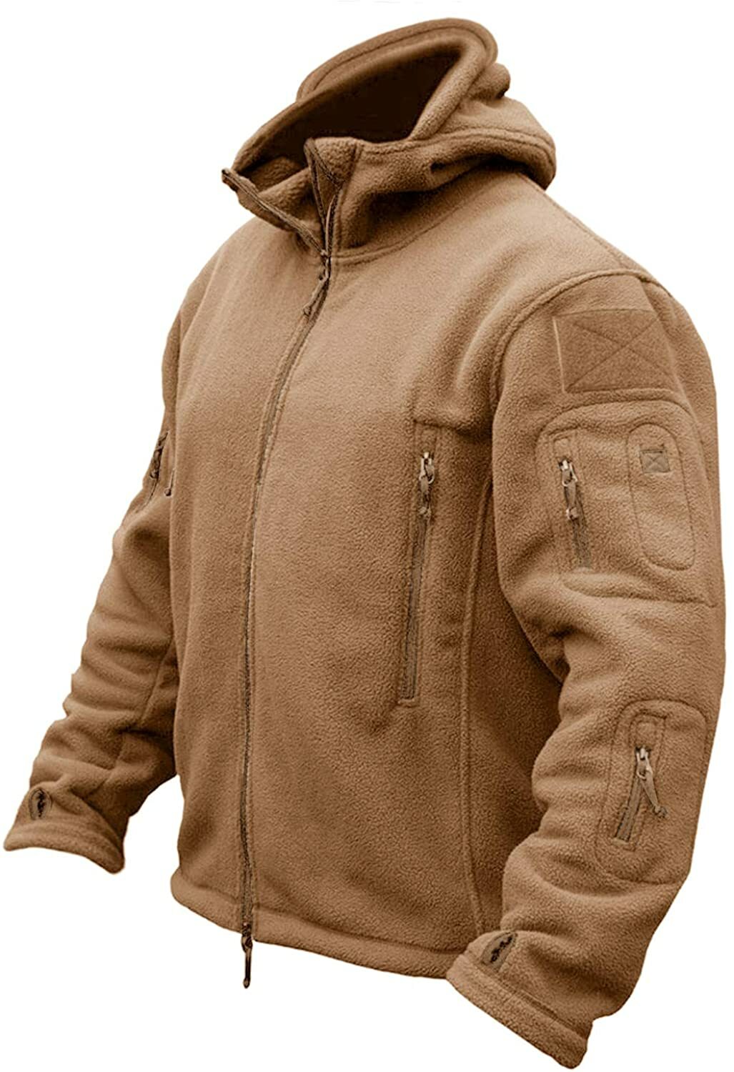 Mens Tactical Fleece Jacket Full Zip Up Windproof Hooded Work Coat Outdoor Sport