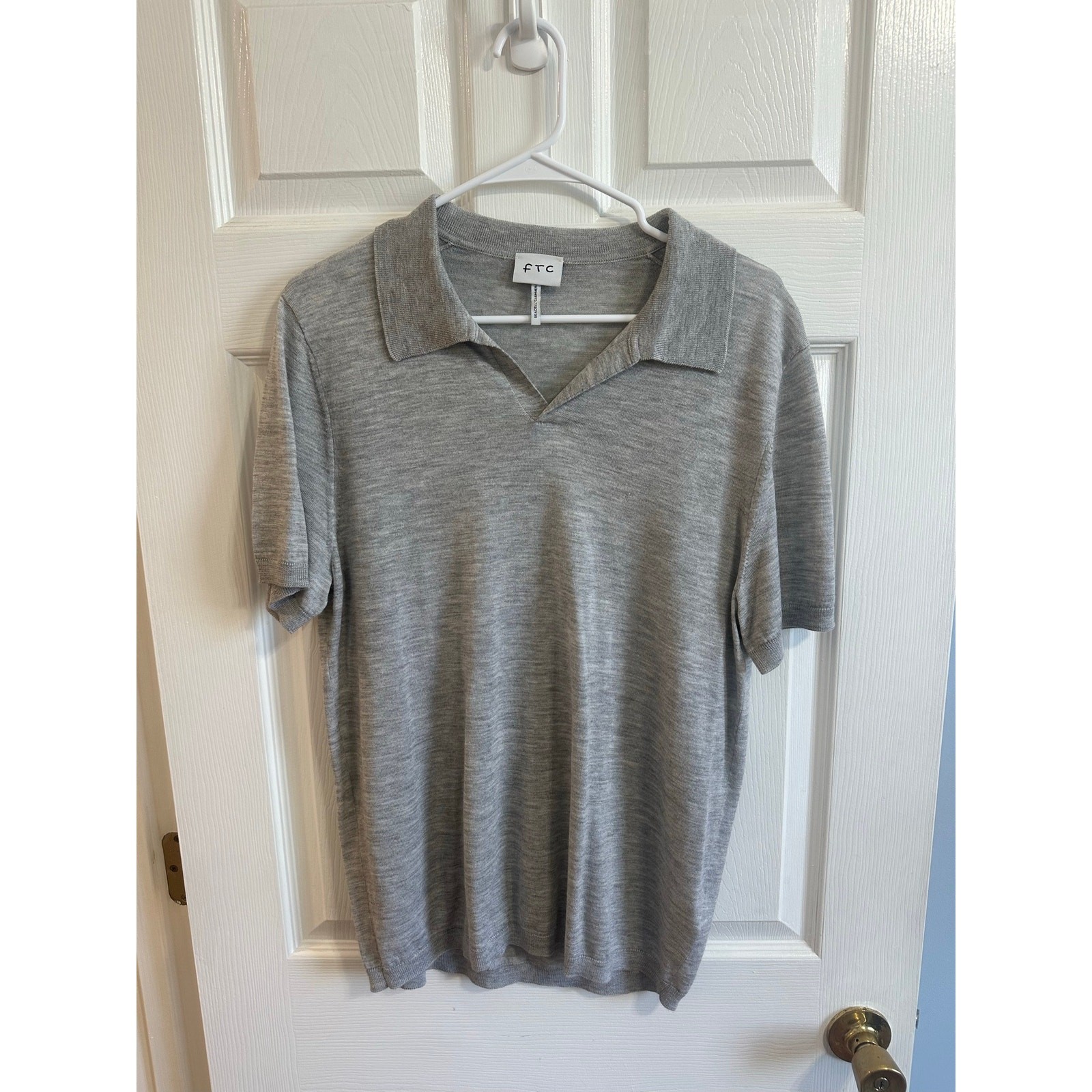 FTC ShortSleeve Knit Cashmere Lyocell Johnny Collar Polo Shirt Gray Sz M/50 Nice