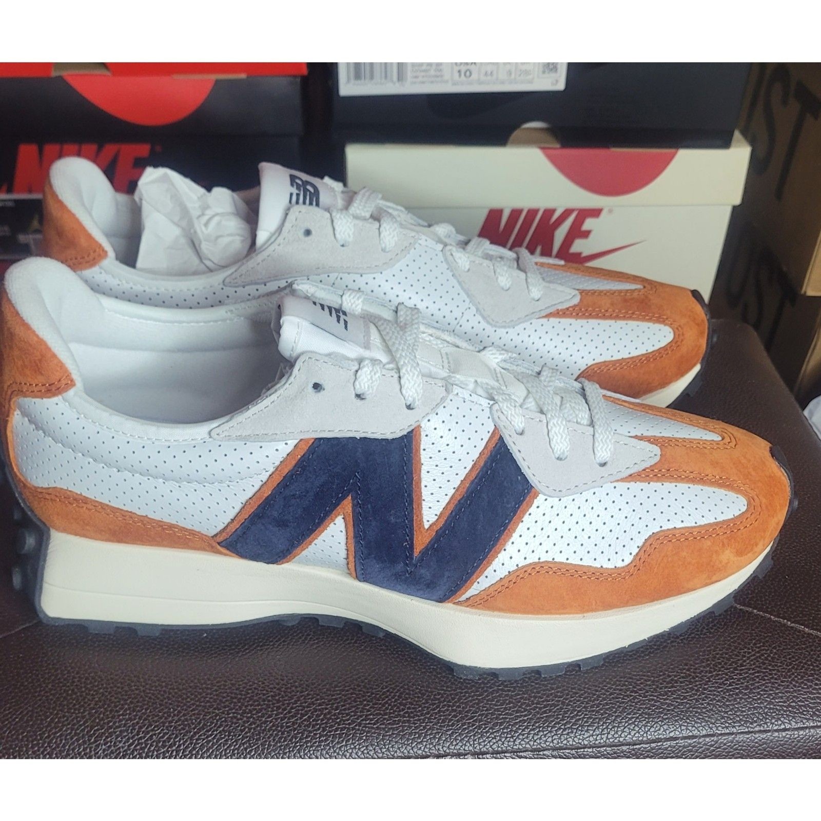 New Balance 327 MS327PR White Brown Navy Men’s Size 10 Lifestyle Shoes NWB