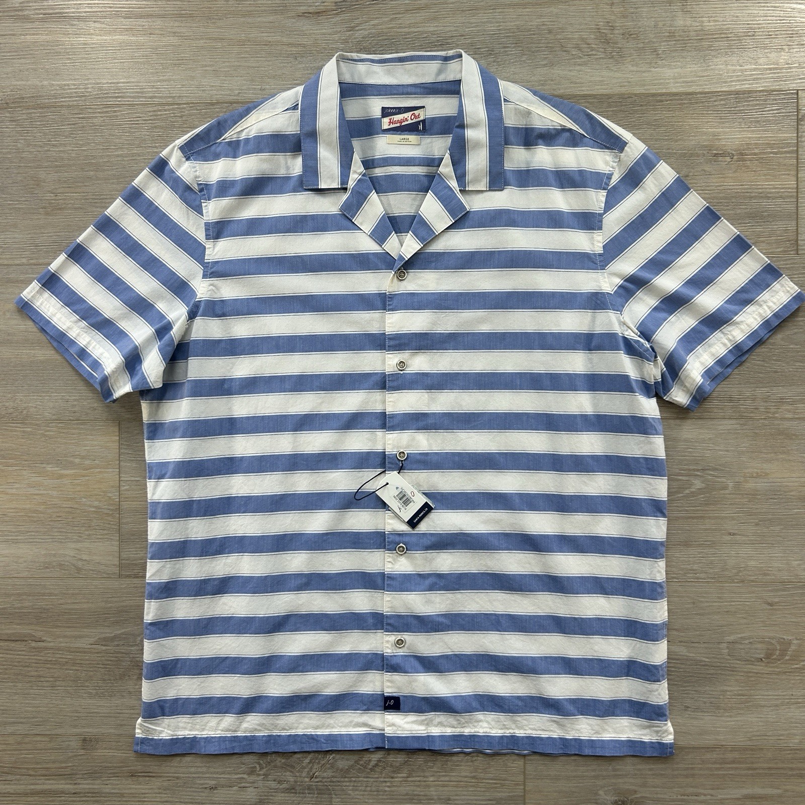NWT Johnnie-O Size Large Laguna Blue Cabana Hangin’ Out Short Sleeve Camp Shirt