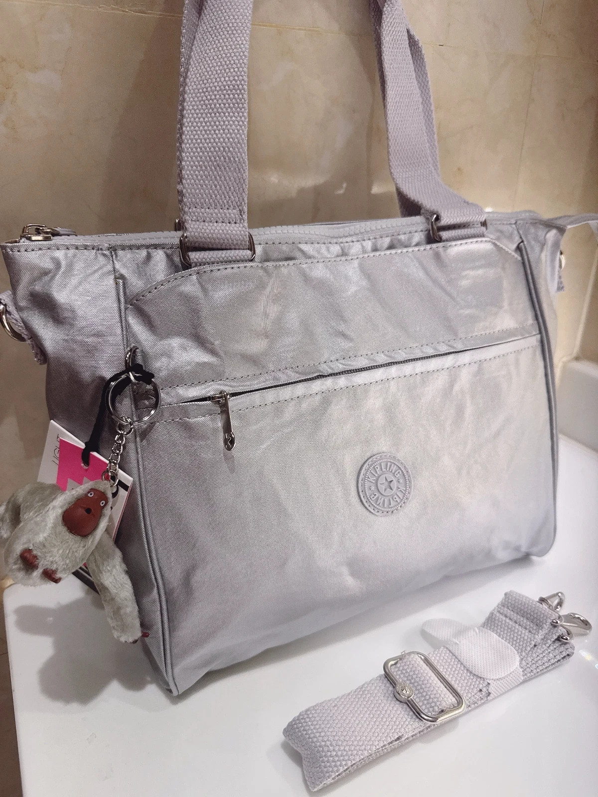 NWT Women’s Kipling Metallic Silver Handbag Crossbody handbag trolley tote