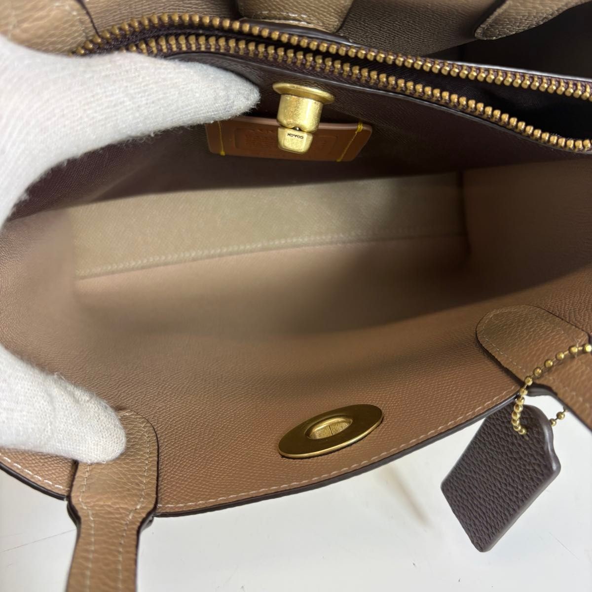 COACH Willow Tote 24 2WAY Handbag Pebbled Leather Mustard Yellow/Beige 24x20x11