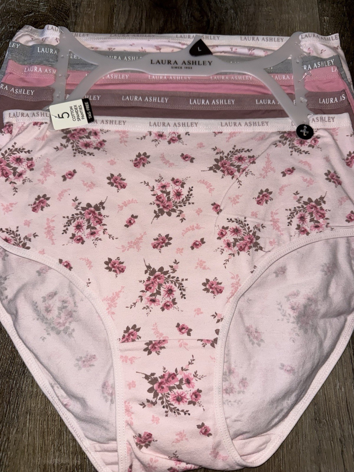 Laura Ashley Womens Brief Underwear Panties Floral 5-Pair Cotton Blend (G) ~ L