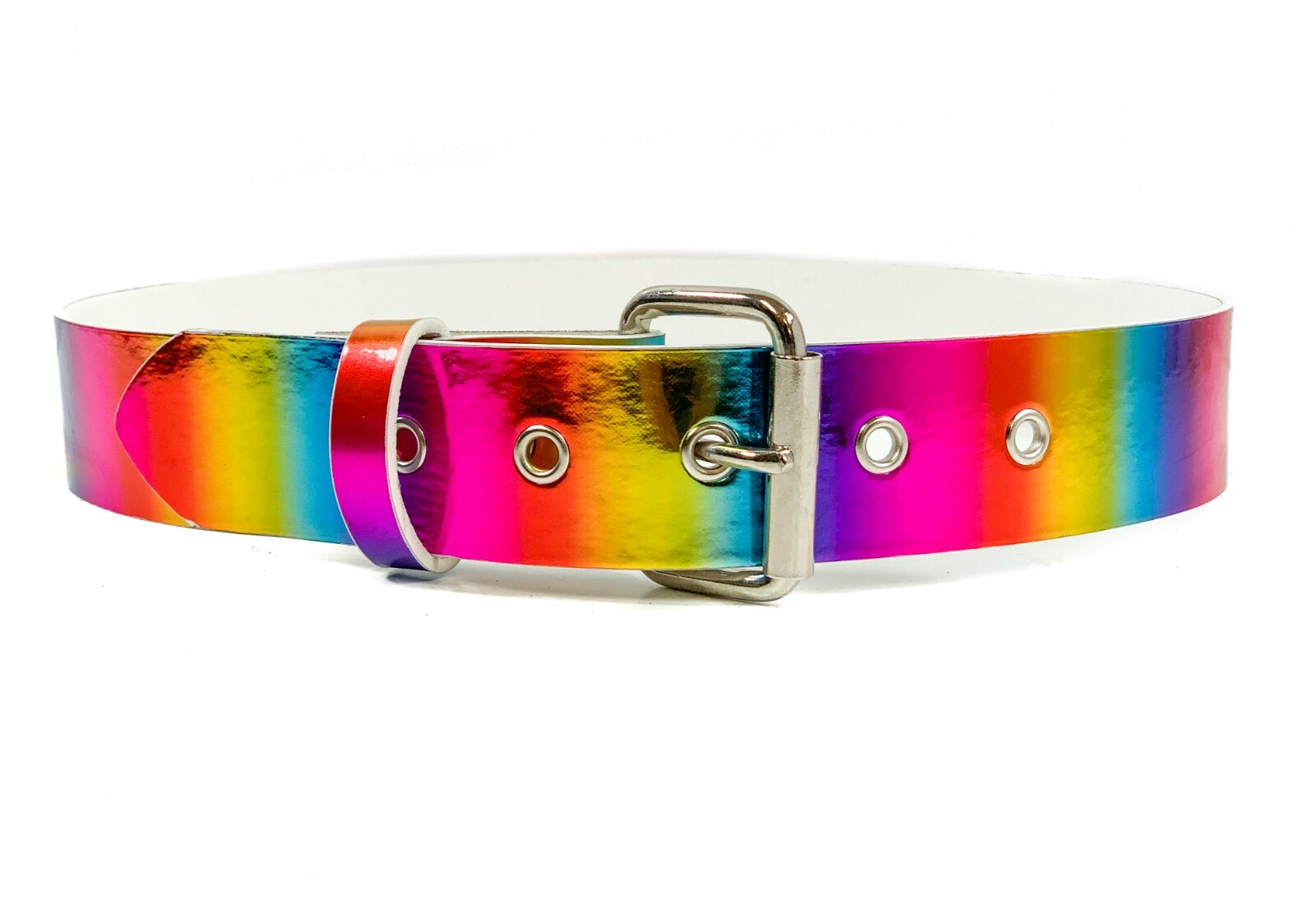 Rainbow Holographic Pride Rave Belt Punk Goth Metal Grommet Vegan Funk Plus USA