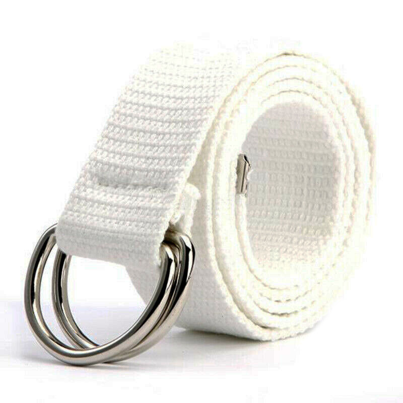 Men Women Canvas D Ring Belt Fabric Webbing Waist Belted Plain Fashion Waistband