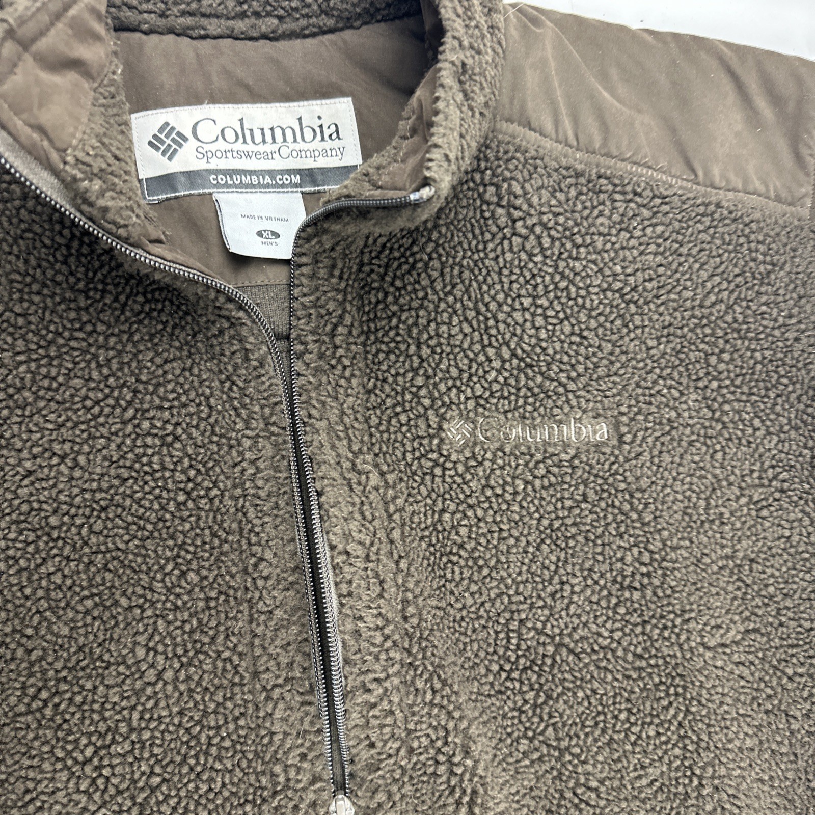 Vintage Columbia Jacket Men XL Dark Brown Sherpa Fleece Elbow Pads Teddy