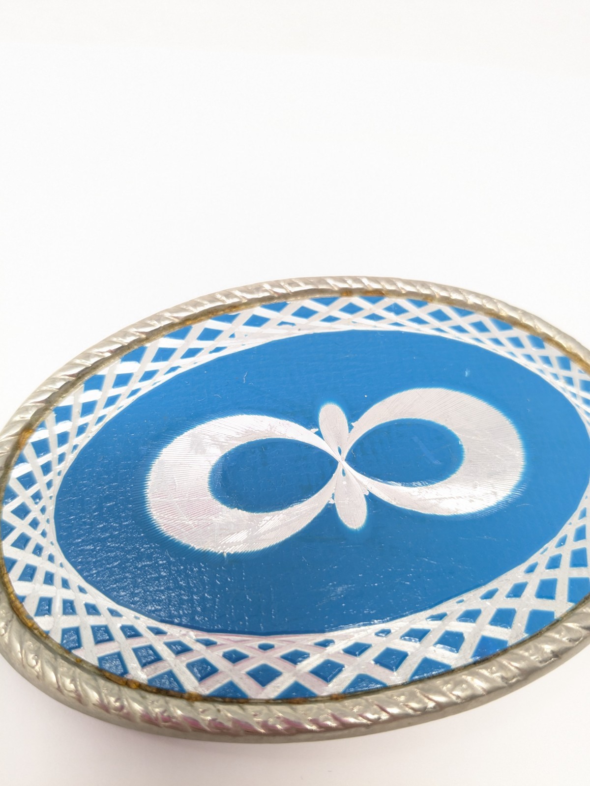 Turquoise Blue And White Country Western Belt Buckle With Infinity Rope Design
