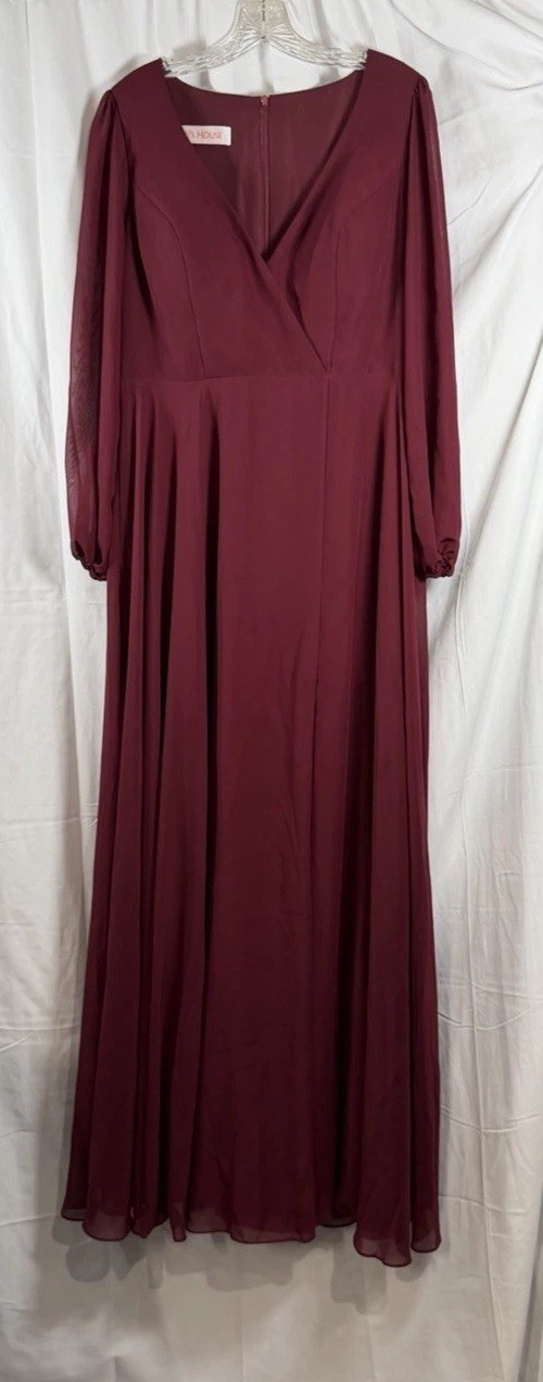 JJ’S House A Line V-Neck Full Length Chiffon Burgandy Mother Of The Bride