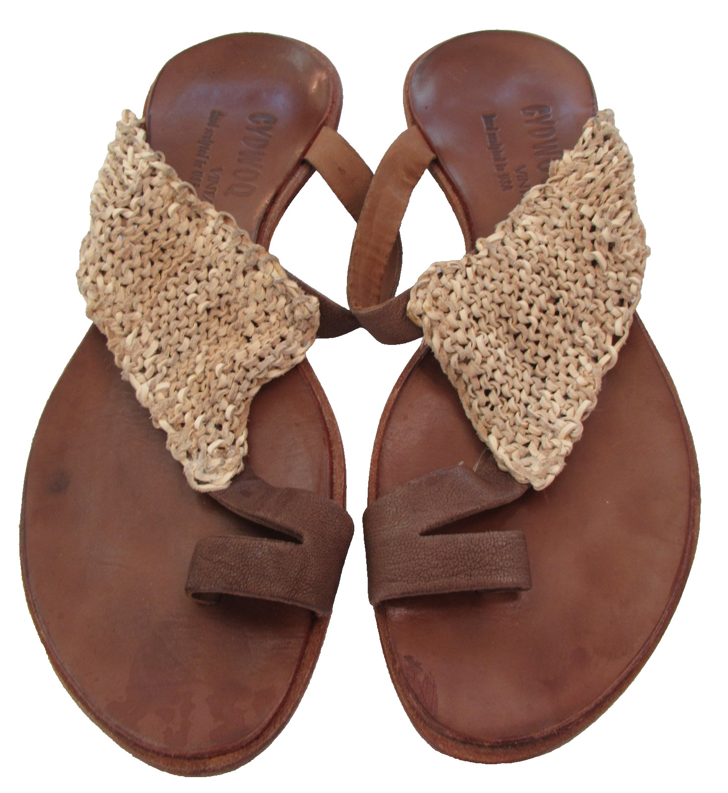 $241 Retail: Handmade CYDWOQ Women’s Leather & Linen Sandals, Size 37 1/2