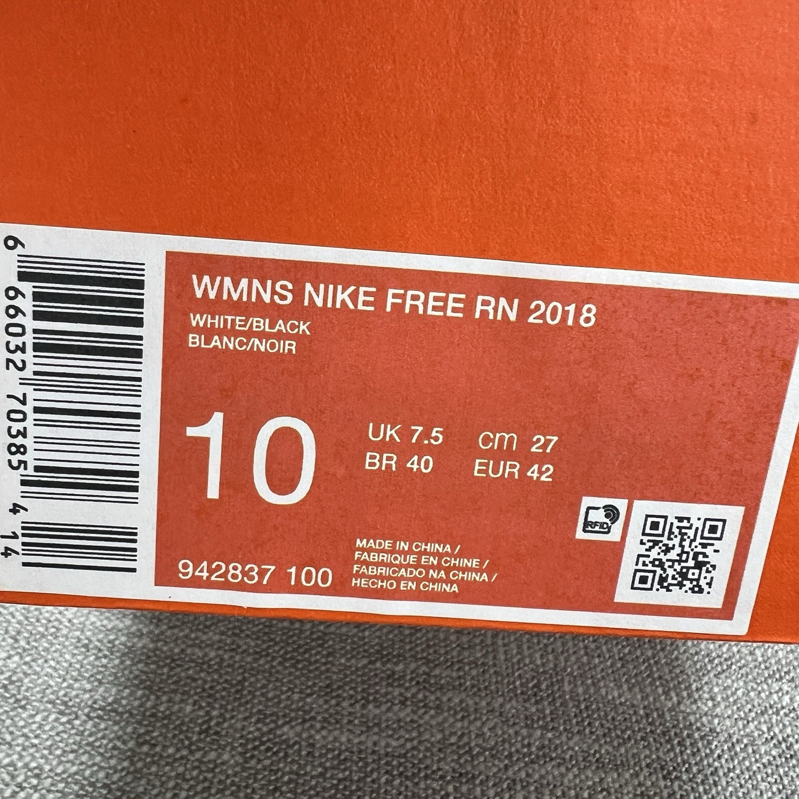 Nike Free RN 2018 White Black Run Running 942837-100 Low Gym Training Womens 10