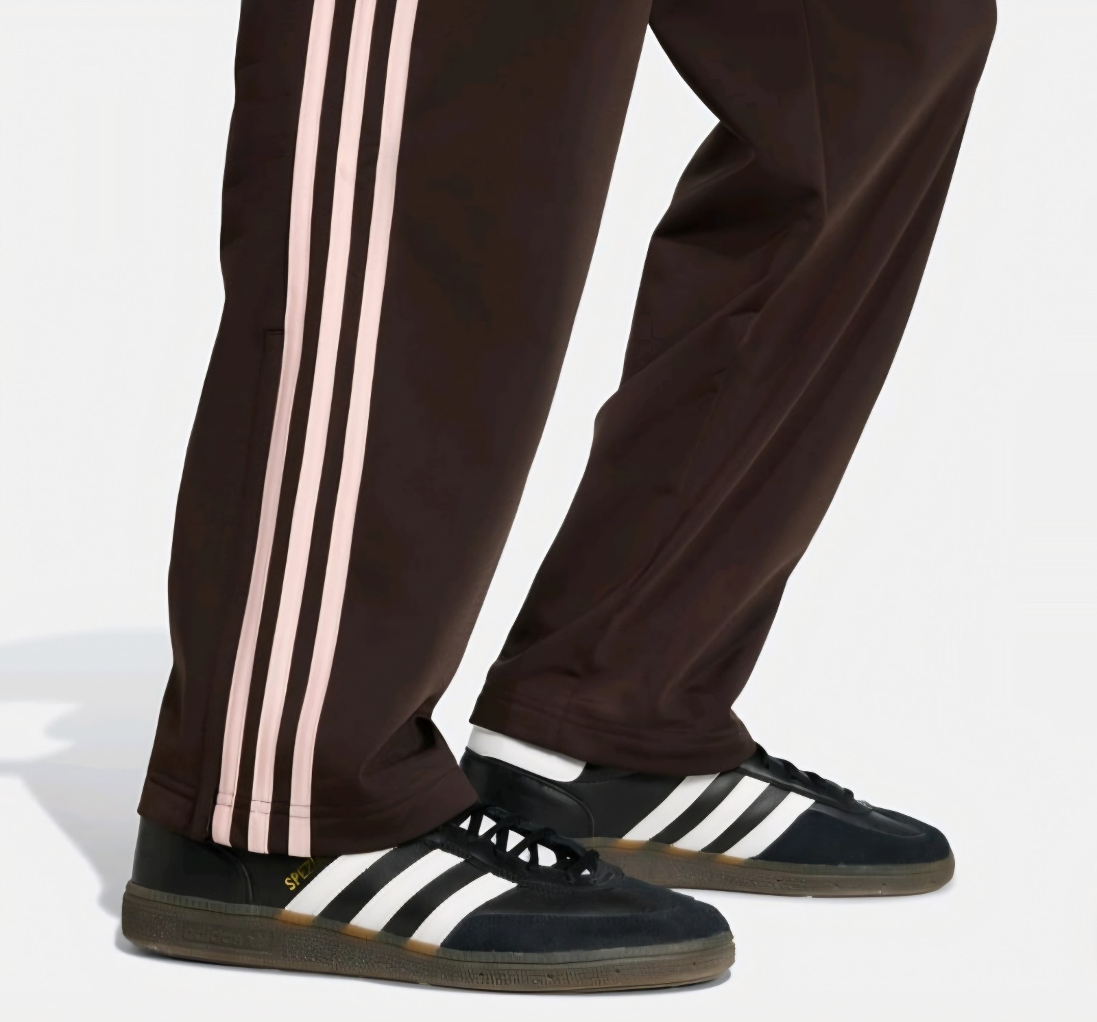 Adidas Track Pants Aurora Coffee (Brown) with light pink Stripes – Size SMALL