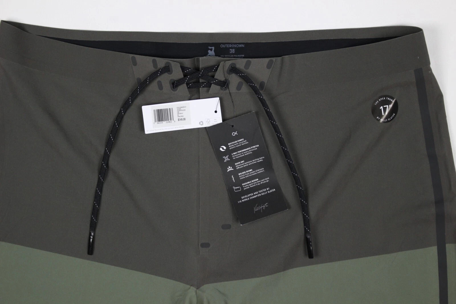 Outerknown Men’s Board Shorts Kelly Slater Apex Trunk Size 38 x 7.5″ Green GBK