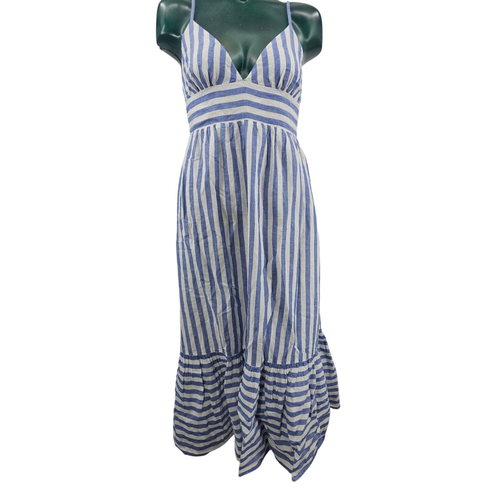 J.crew Striped Pastel Blue and white Sleeveless Maxi summer linen dress S 4119