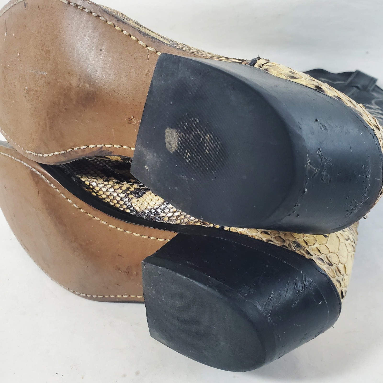 Vintage Laredo Mens 8D Python Snakeskin Cowboy Boots Black Leather USA Made