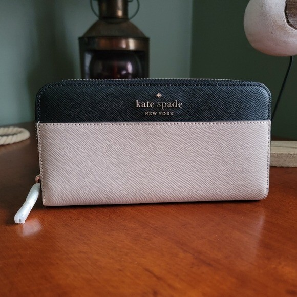 Kate Spade Staci WLR00120 Zip Around Continental Wallet Black Tan NWT