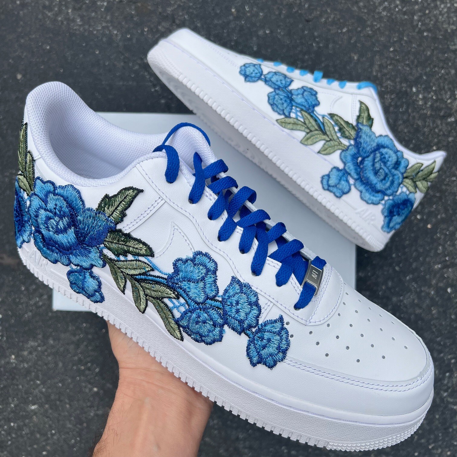 Air Force 1 Custom Rose ‘Blue Bloom’ Floral Shoes Mens 8 8.5 9 9.5 10 10.5 11 12