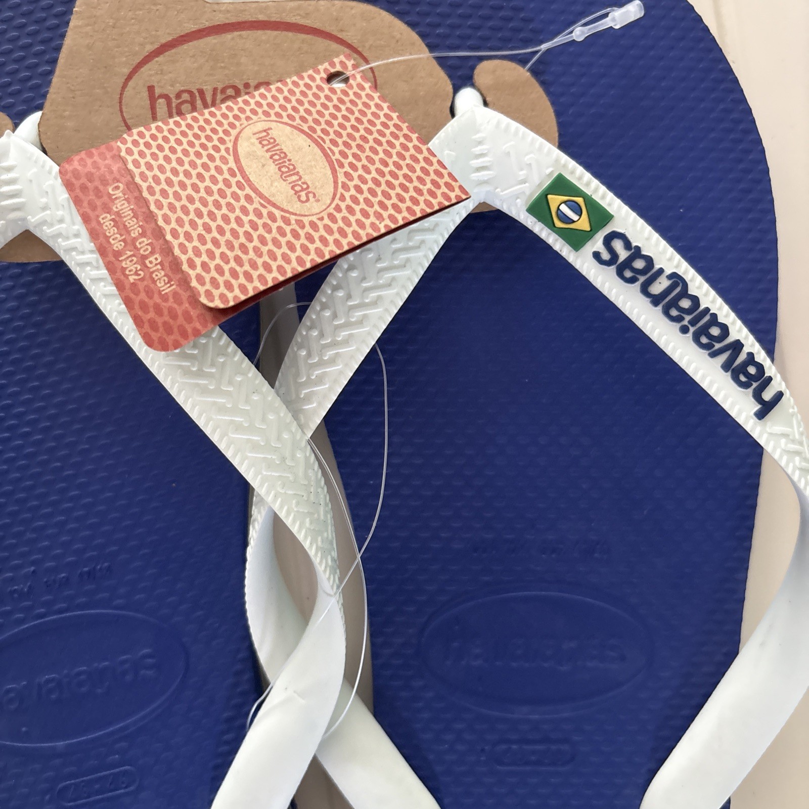 Havaianas Brazil Flip Flops Blue White Mens Size 13/14 NWT