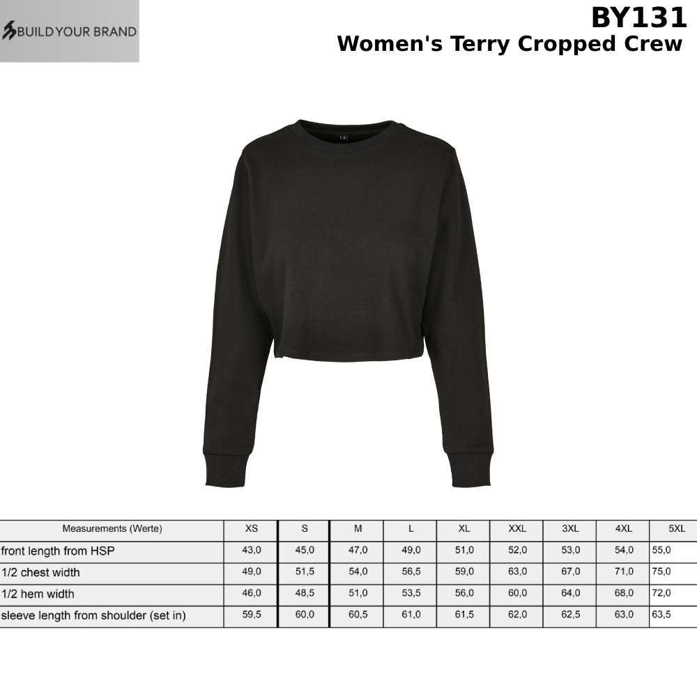 Build Your Brand Women’s terry cropped crew – Collar, Set-in sleeve, No pockets