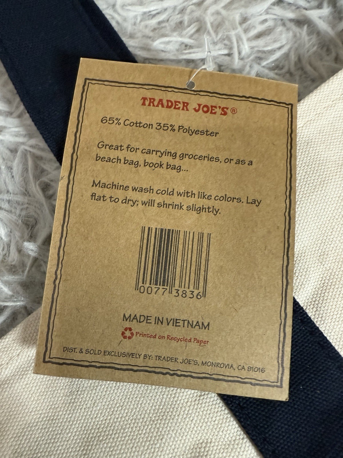 Trader Joe’s Canvas Tote Shopping Bag – LARGE NAVY BLUE – NEW with TAGS