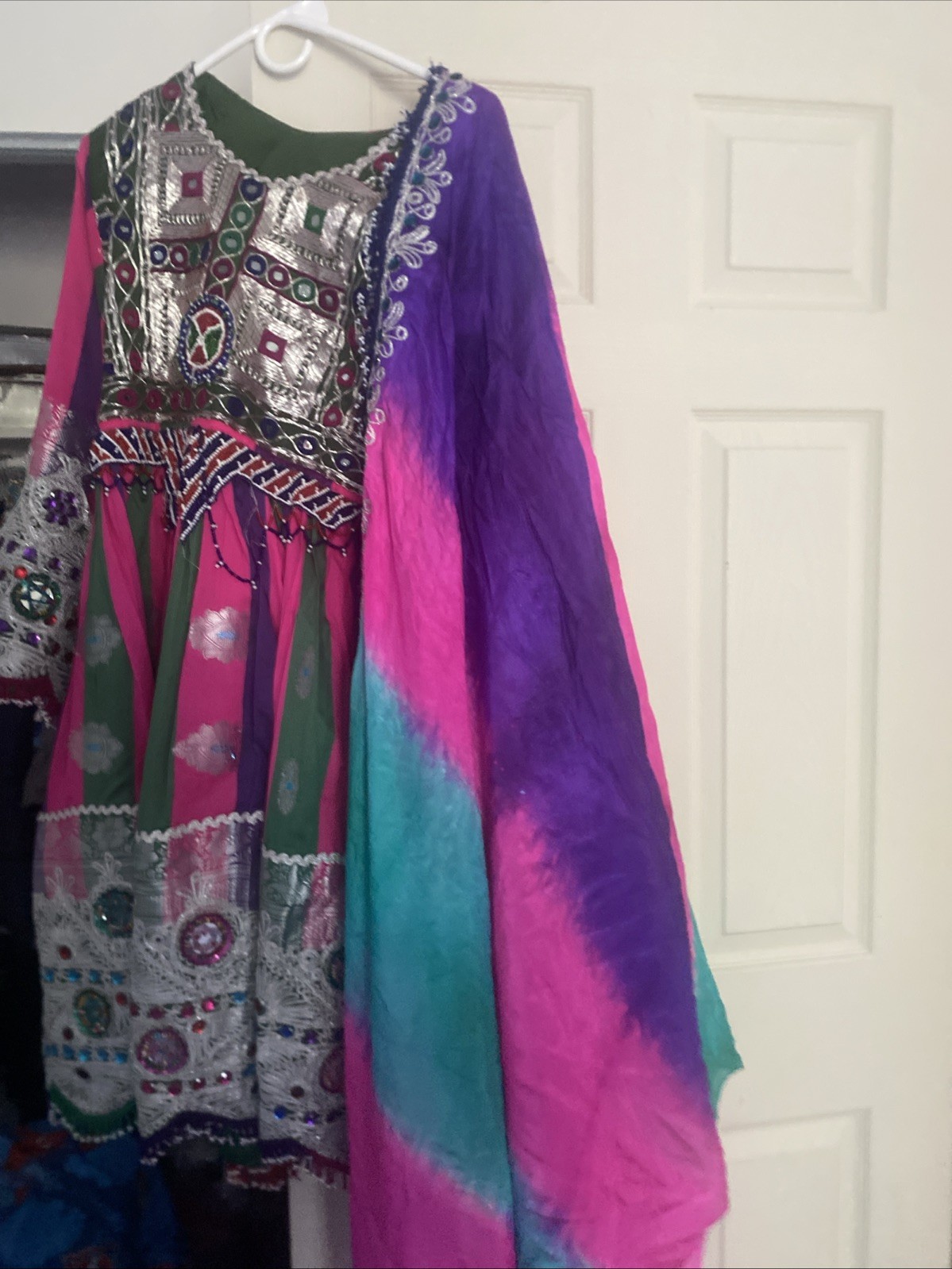 Afghani Clothes Hand Made With Pants And Scarf Colorful