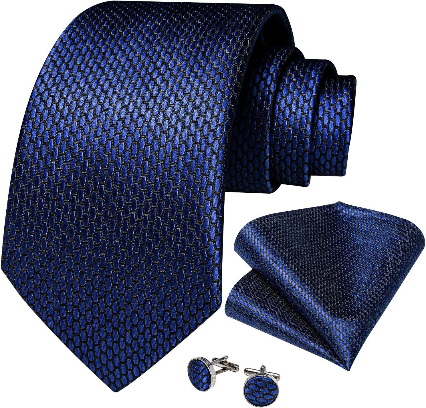 Mens Solid Color Tie and Pocket Square Set Woven Silk Plain Necktie & Handkerchi