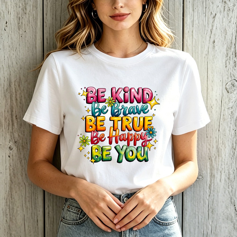 Positive “Be Happy Be You” T-Shirt Floral Inspirational Casual Statement Top
