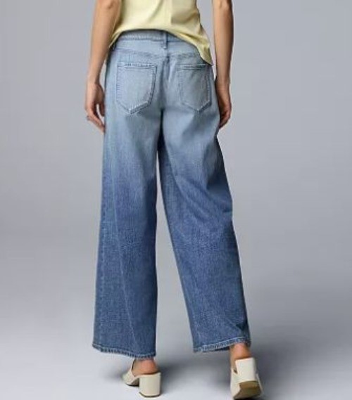 Simply Vera Wang Womens Mid Rise Ombre Fade Relaxed Wide Leg Jeans Sz 6 New