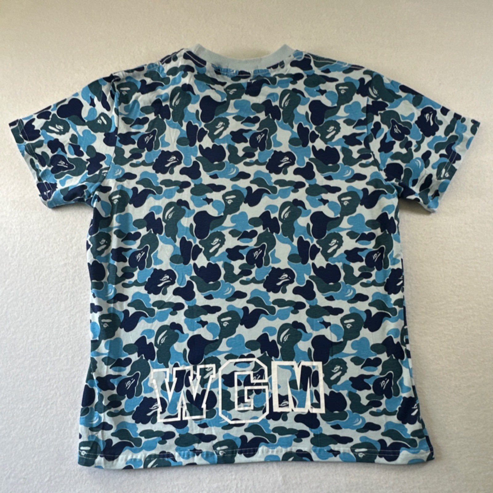 New w Tags A Bathing Ape BAPE Mens XXL Blue Camo Shark Graphic Crew T Shirt