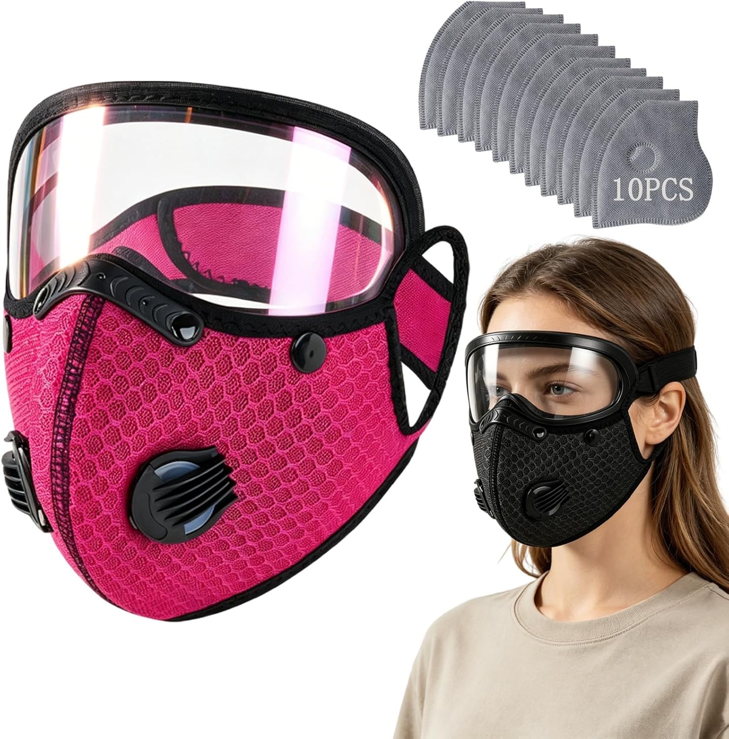 Reusable Carbon Filter Dust Mask with Adjustable Goggles, Anti-UV-5-Layer Filte
