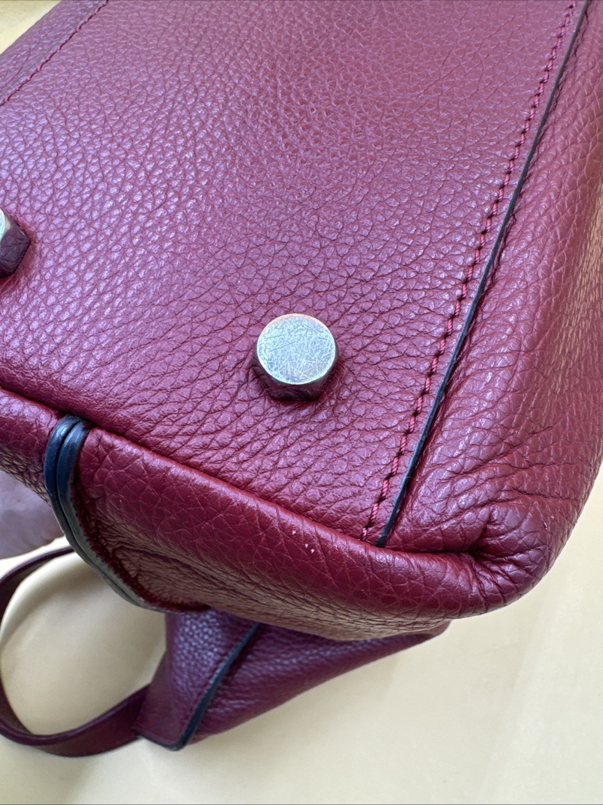 Rebecca Minkoff Red Leather Shoulder Bag Bottom Studs Sliver Hardware