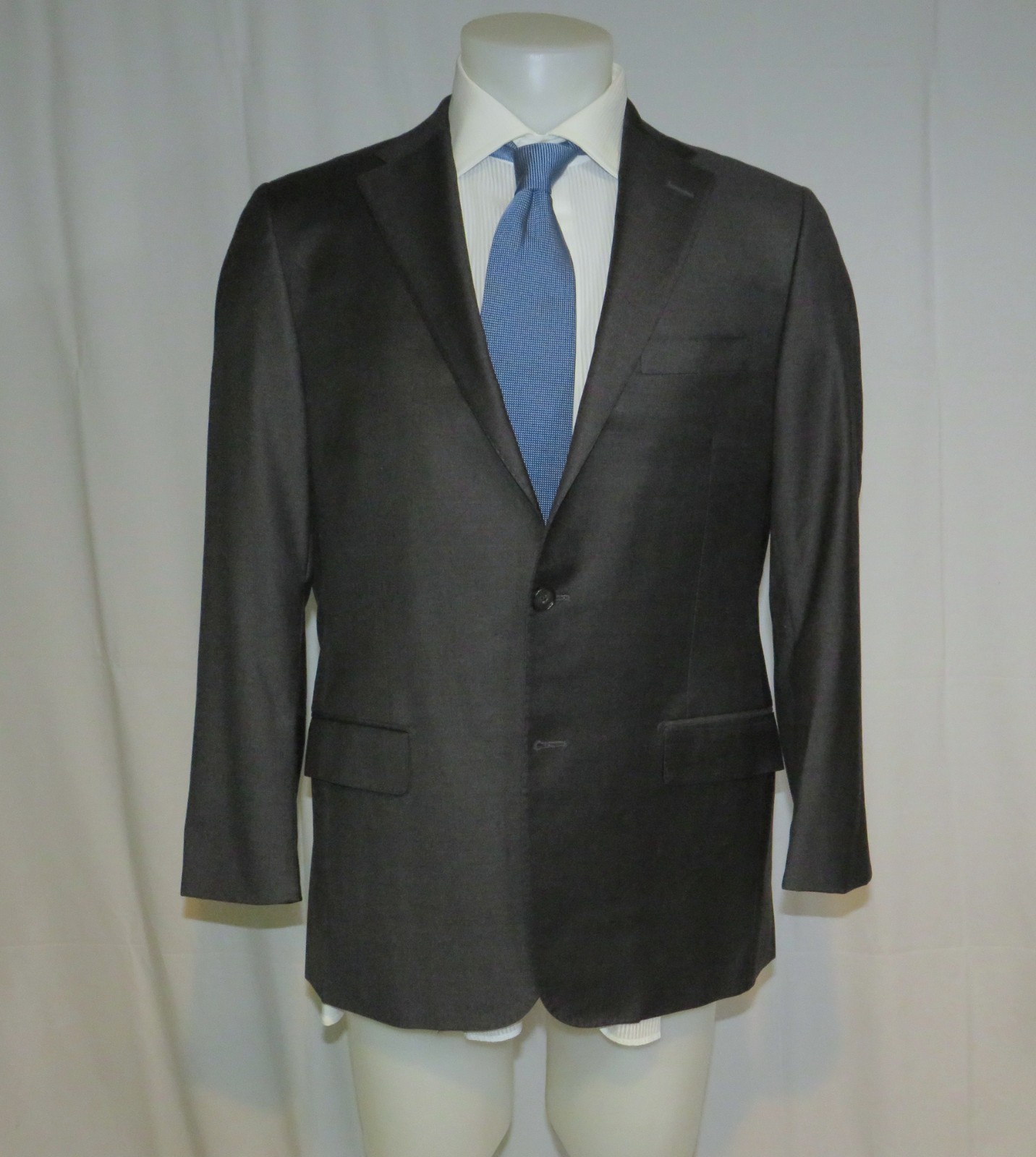 Hickey Freeman Beacon Loro Piana 150 Yellow Label Solid Charcoal Suit Jacket 40R