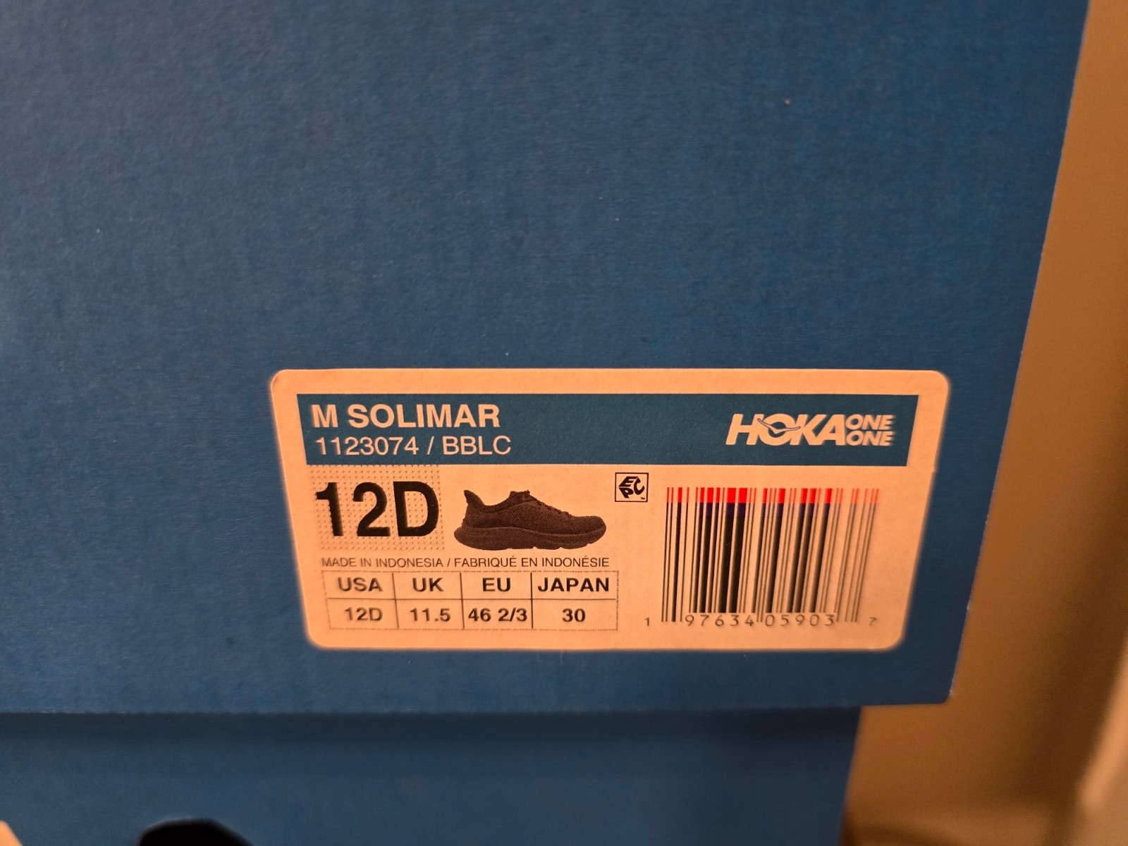Hoka One One Solimar Triple Black Men’s Size 12 Running Shoes 1123074-BBLC NEW