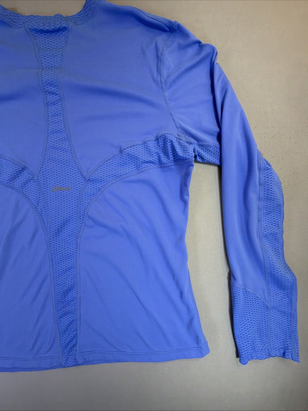 ASICS Women Long Sleeve Running Shirt L Large Blue Mesh Ventilation Athletic Top