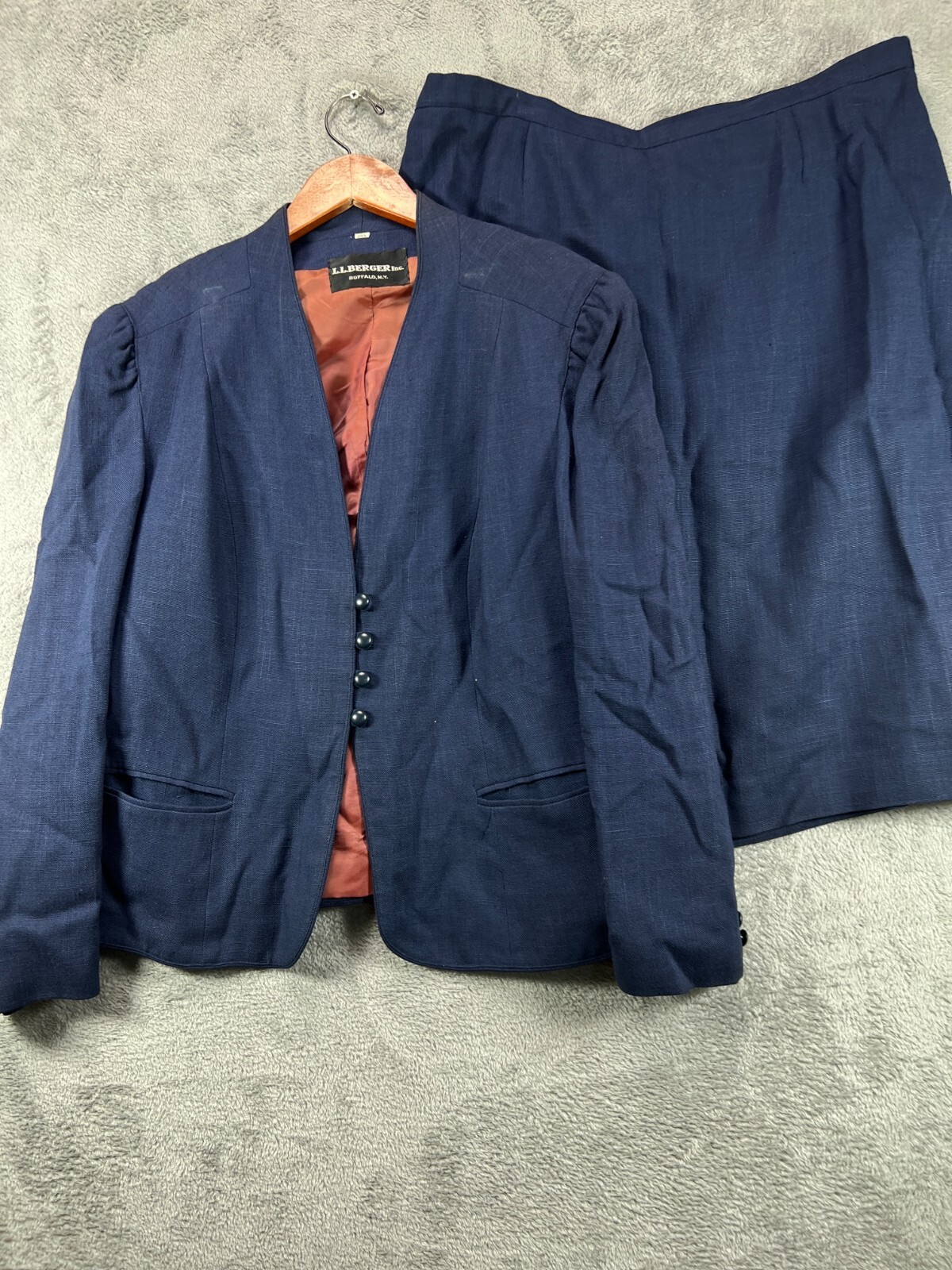 Vintage LL Berger Buffalo NY Skirt Suit Set Womens Plus 20.5 Blue PEABODY Korea