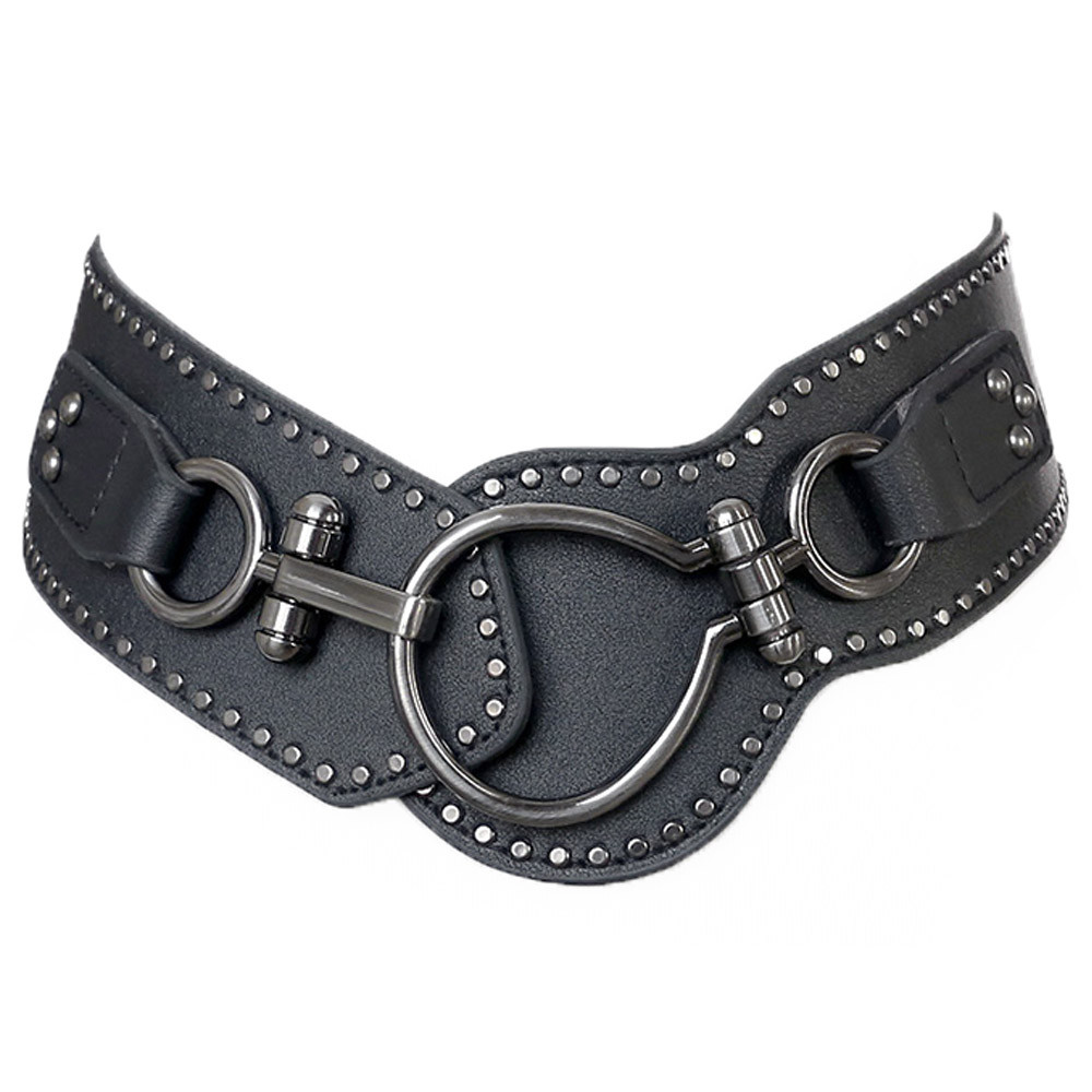 Women Punk Rivet Elastic Buckle Stretch Waistband Corset Wide Waist Belt Metal