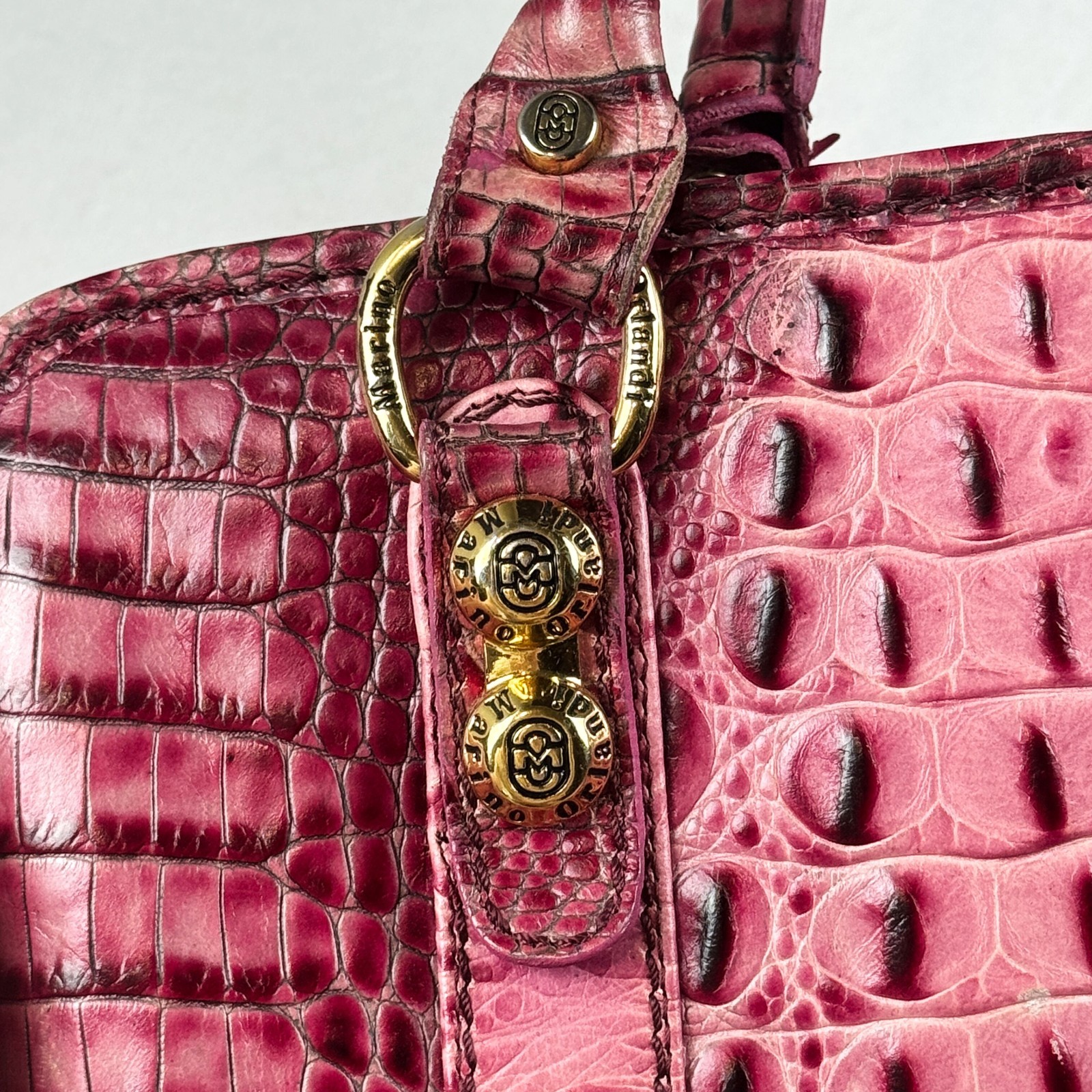 Italy Pink Croc Embossed Handbag Leather Top Handle Purse Retro Shoulder Bag
