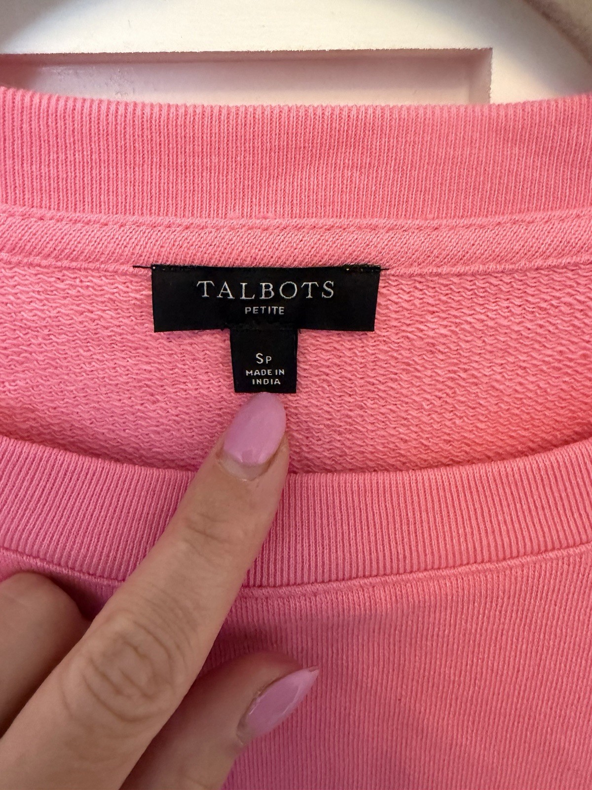 Talbots EYELET SLEEVE CREWNECK SWEATSHIRT – AURORA PINK Small Petite 100% COTTON