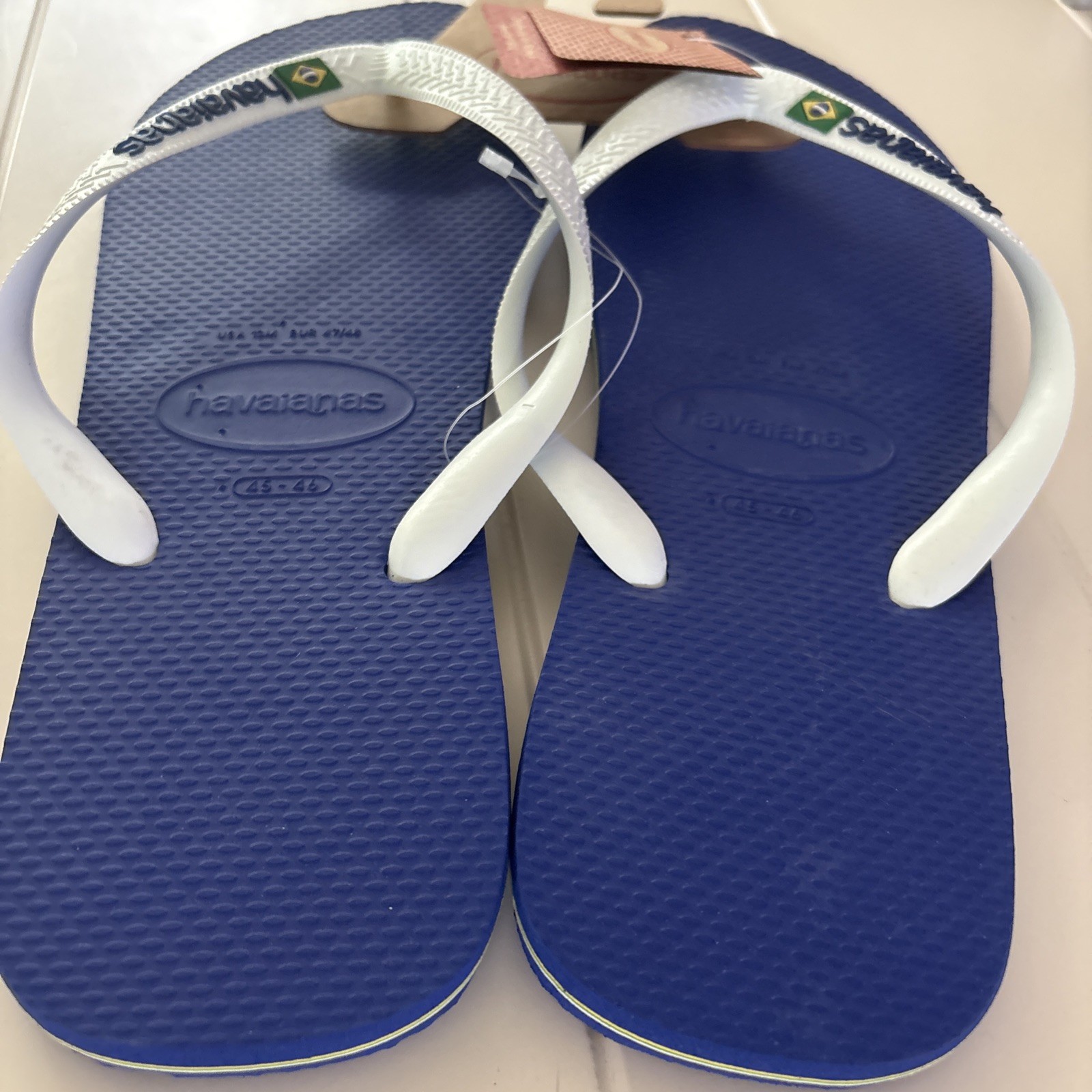 Havaianas Brazil Flip Flops Blue White Mens Size 13/14 NWT
