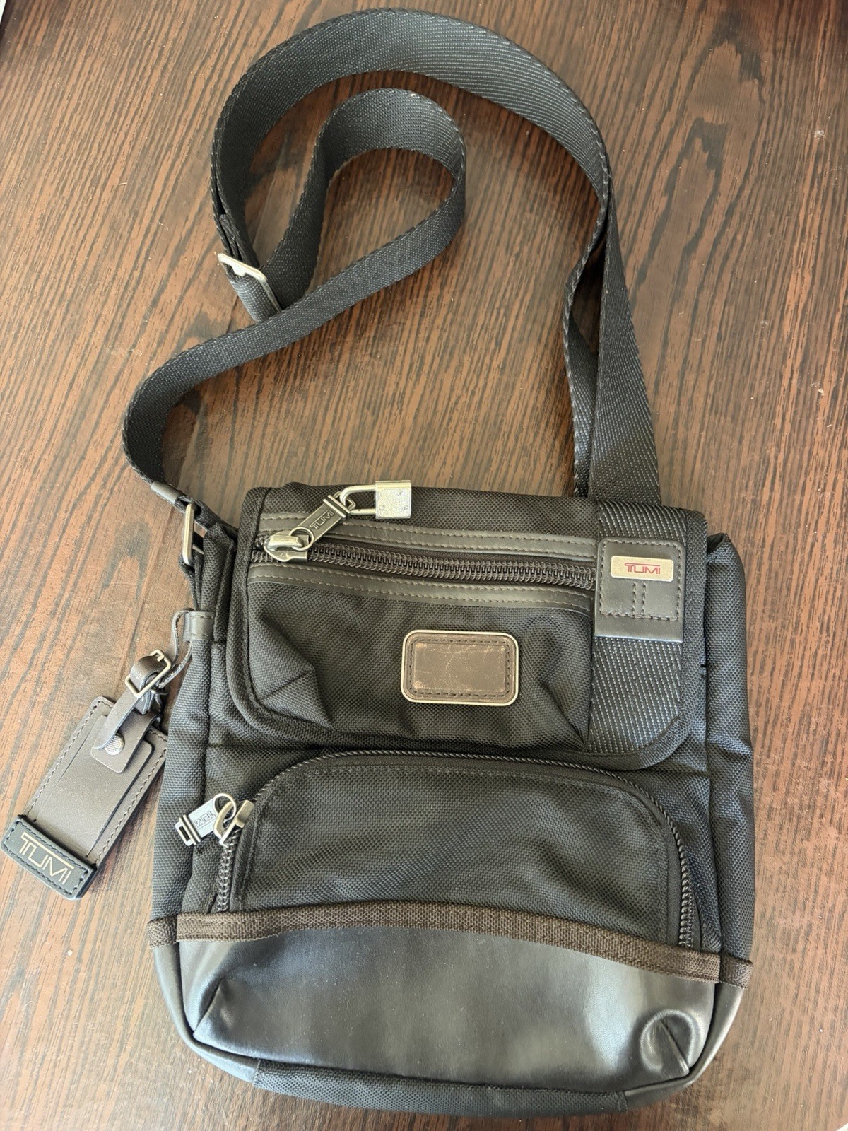 Tumi Alpha Brabo Shoulder Bag Crossbody Black Brown Leather