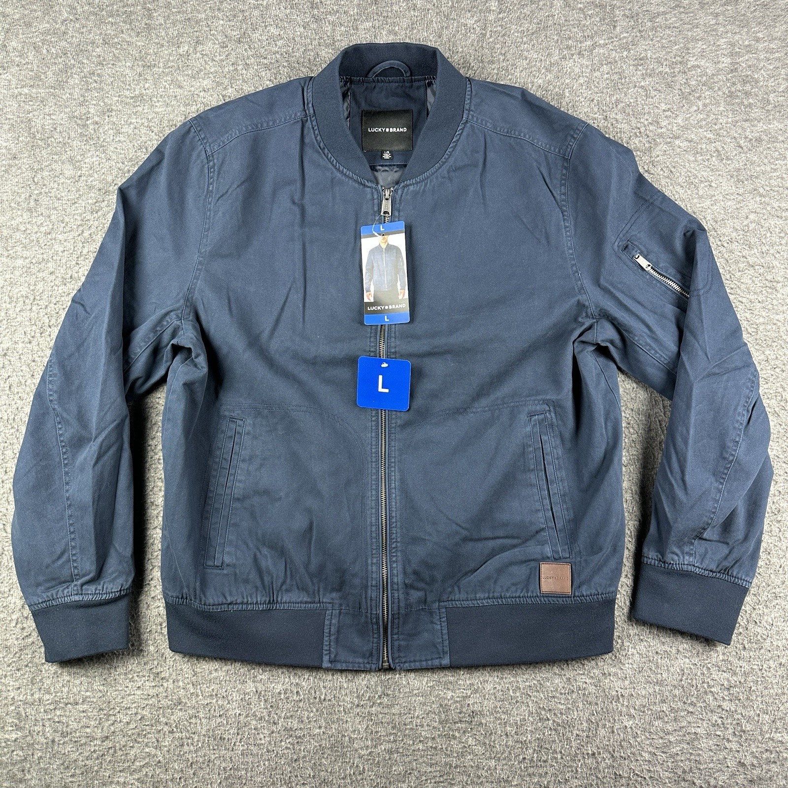 Lucky Brand Mens LARGE Full Zip Bomber Jacket Blue – NEW Coat 5 Pockets Cotton